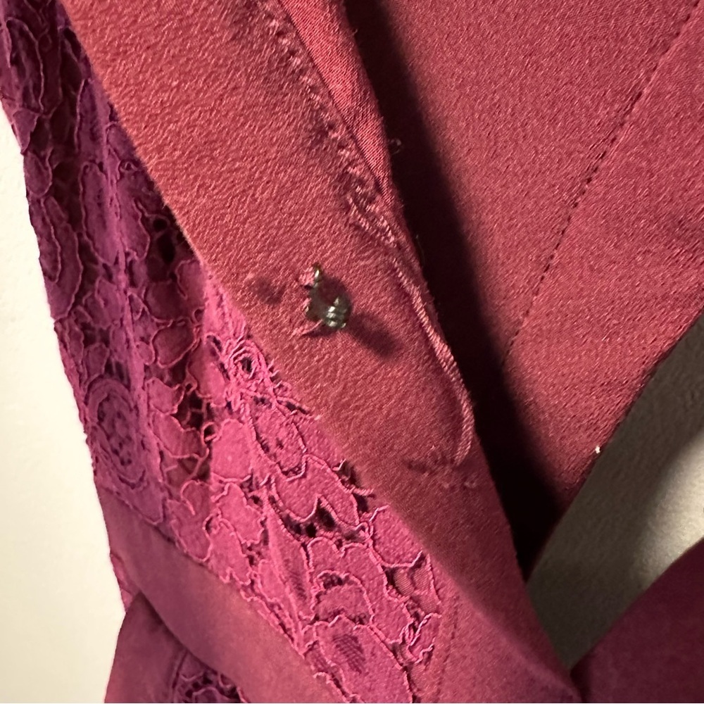 Free People Lovely in Lace Boho Western V Neck Pockets Sleeveless Burgandy Dress - Picture 7 of 15